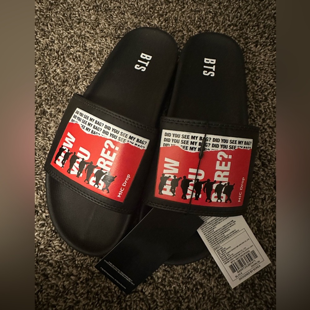 BTS Black and Red Slide Sandals